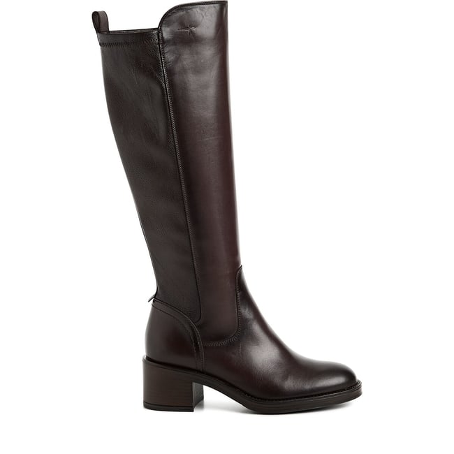 Bottes à talons, en cuir marron foncé <span itemprop=