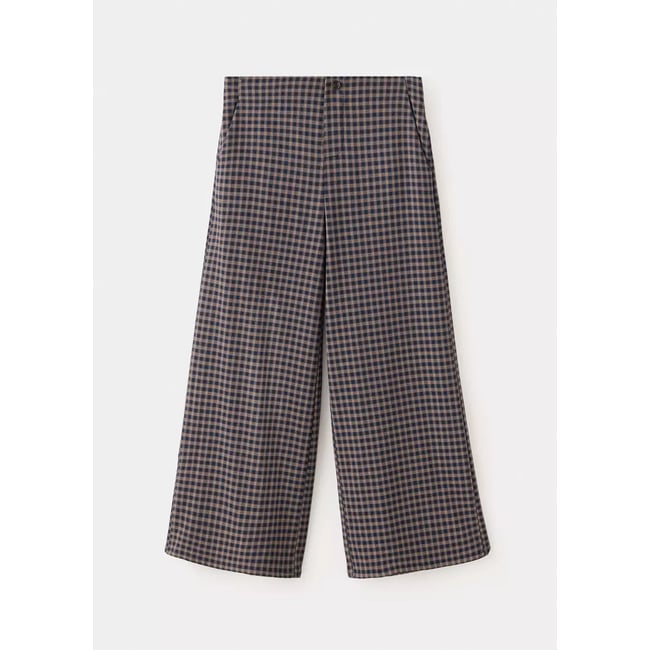 Pantalon wide leg à carreaux bleu marine <span itemprop=