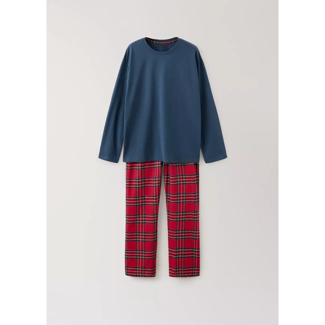 Pyjama complet à carreaux bleu marine foncé <span itemprop=