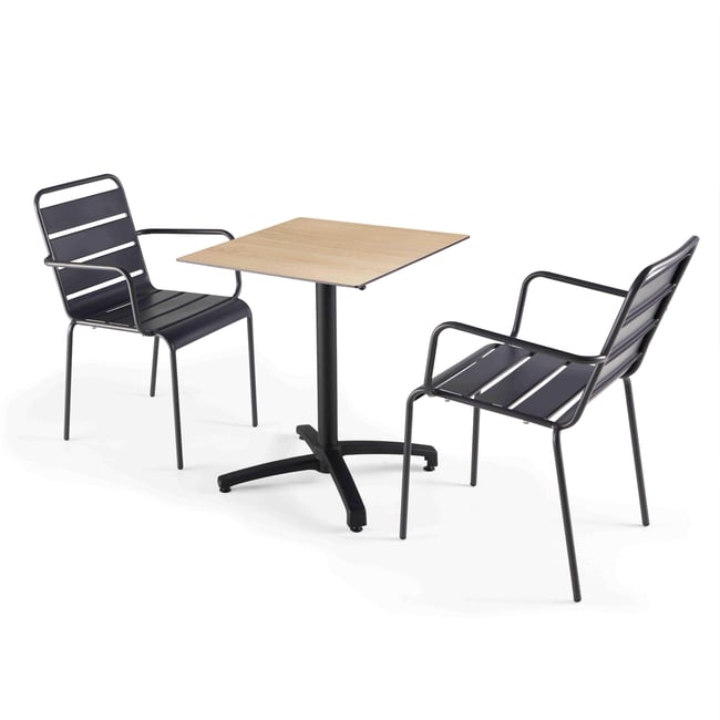 Table 60x60 cm inclinable stratifiée avec pied noir et chaises en métal, OPERA gris anthracite <span itemprop=