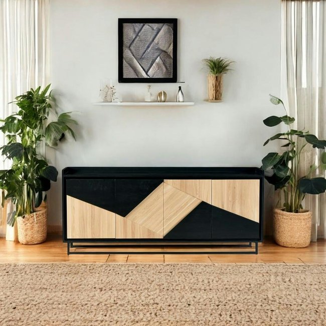 Buffet 4 portes bois noir et blanc ANINA Couleur noir <span itemprop=