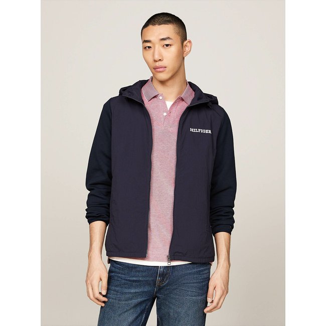Cotton Mix Zipped Hoodie, navy blue, TOMMY HILFIGER