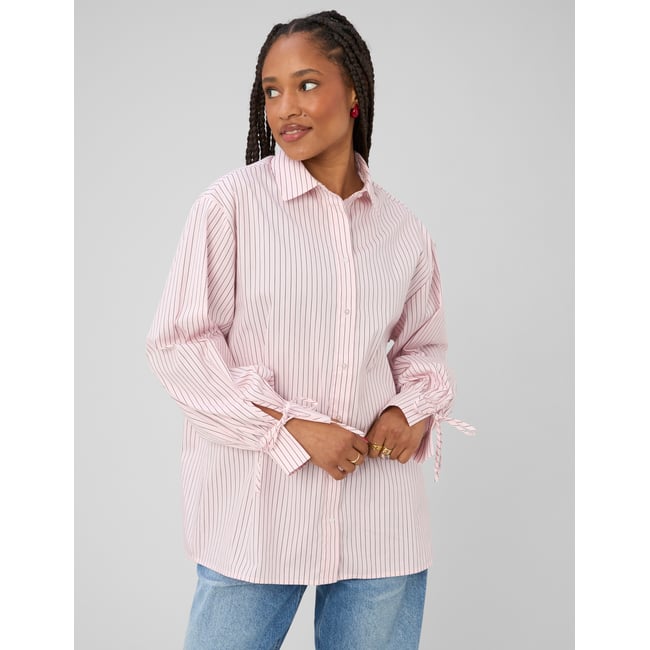 Chemise rayée oversize rose pâle <span itemprop=