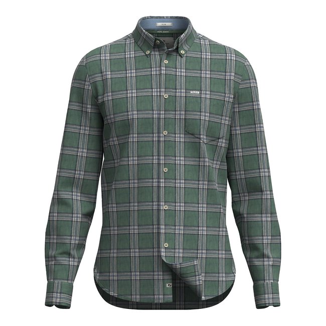 Hemd mit Button-Down-Kragen, Baumwoll-Twill kariert grün/grau <span itemprop=