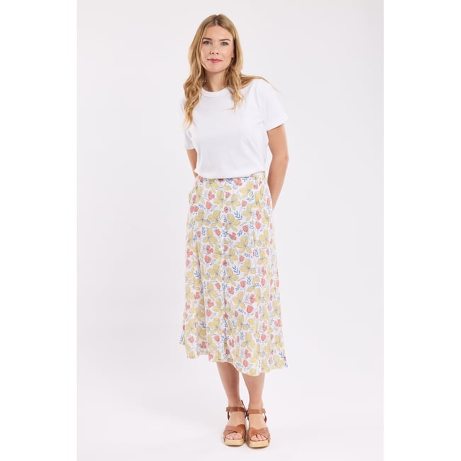 Jupe longue imprimé en cupro imprimé envol fleurs <span itemprop=