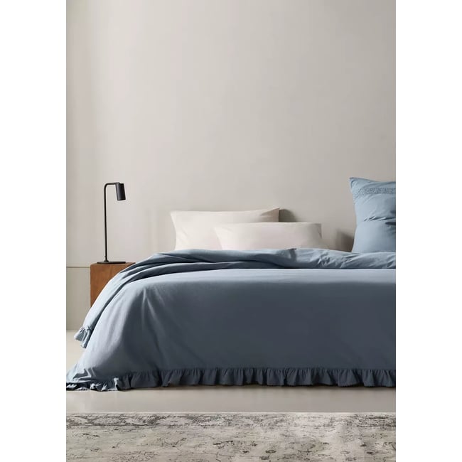 Hausse de couette coton lavé finition voile lit 150/160 cm bleu <span itemprop=