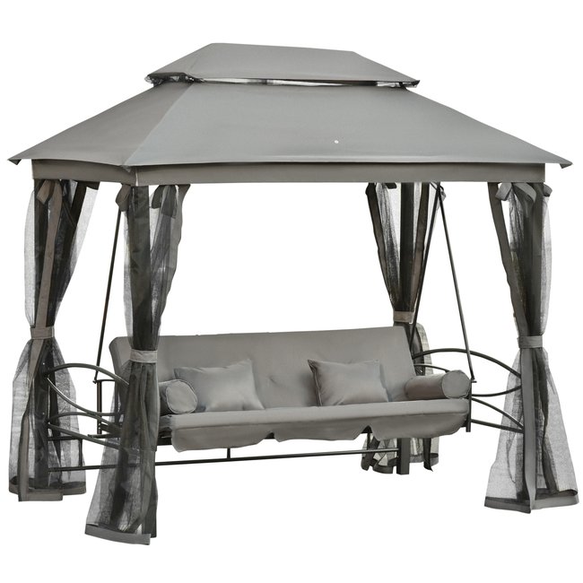 Balancelle de jardin convertible 3 places gris <span itemprop=