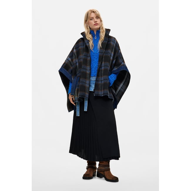 Poncho en denim à carreaux marron <span itemprop=