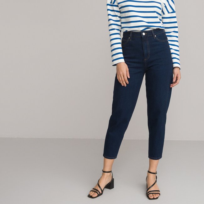 Vaquero mom, talle alto natural <span itemprop=