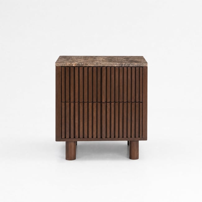Table de chevet en bois de manguier et plateau en marbre - FLAVIO Couleur marron foncé <span itemprop=