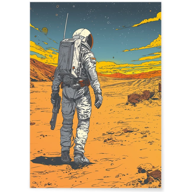Affiche Astronaute explorant un Désert Couleur blanc <span itemprop=