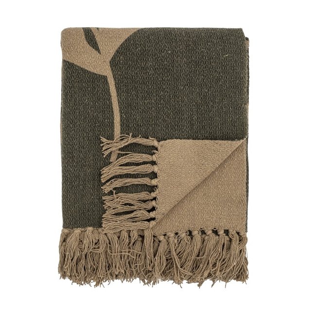 Plaid chic coton recyclé  GENEVA vert <span itemprop=