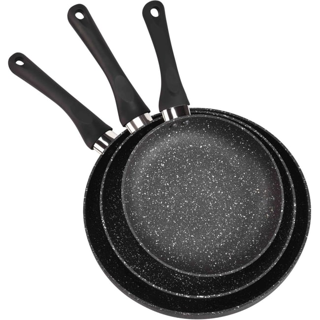 Batterie de cuisine 3 poeles Pietra black noir <span itemprop=