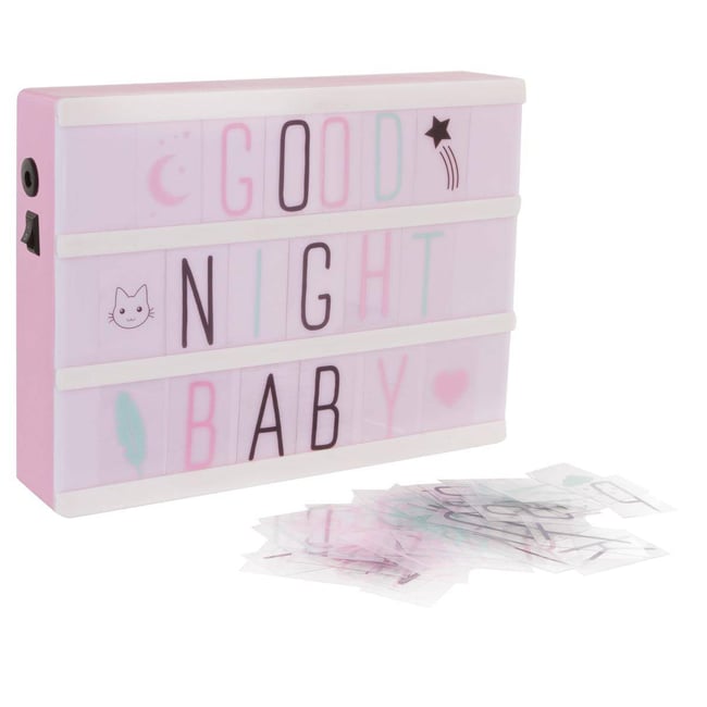 Lampe boîte lumineuse enfant lettres et symboles Couleur rose <span itemprop=