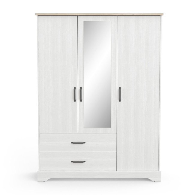 Armoire 3 portes, 1 miroir et 2 tiroirs Cottage - H199,60 cm Couleur blanc <span itemprop=