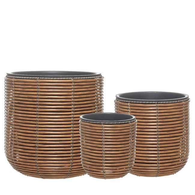 Conjunto vasos em polyrattan, BORGHESI natural <span itemprop=