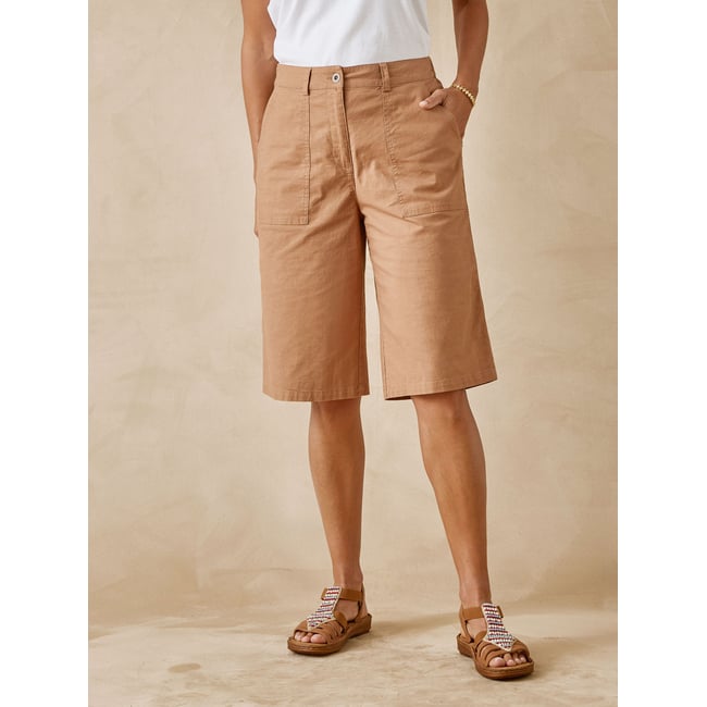 Bermuda cargo avec lin camel <span itemprop=
