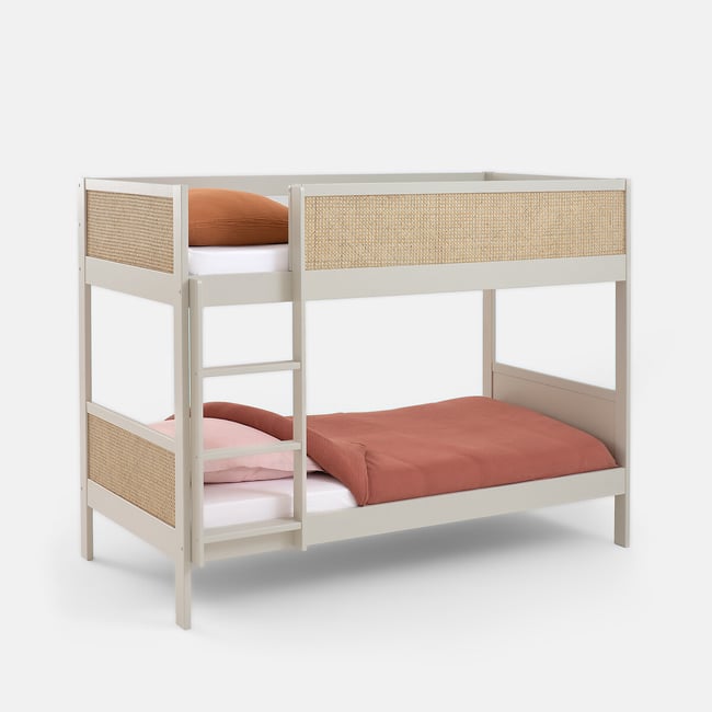 Beliches em palhina de rattan, Caneo branco-sujo <span itemprop=