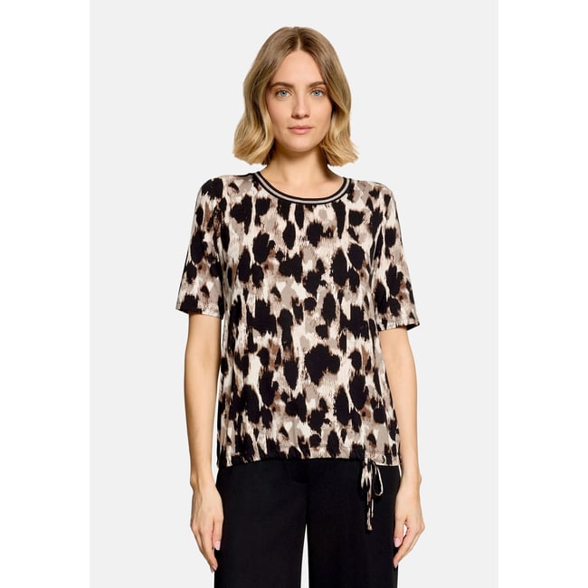 Haut casual à élastique beige/noir <span itemprop=