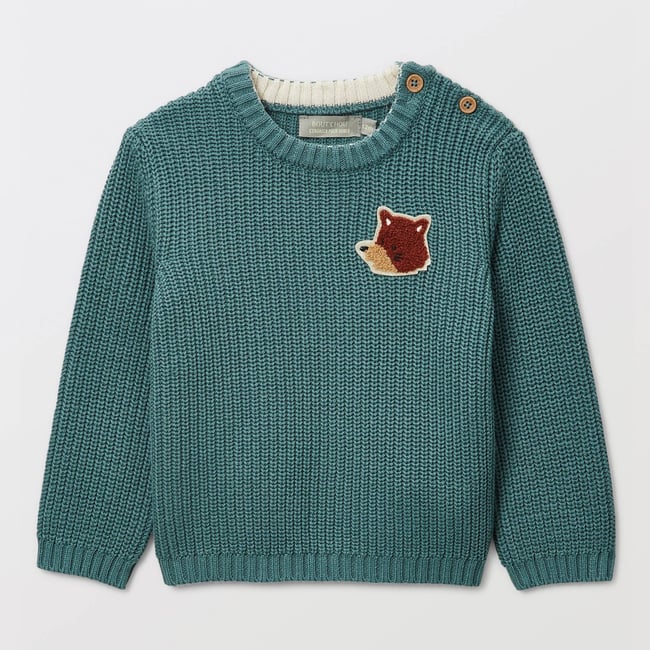 Pull avec patch en coton lagune <span itemprop=