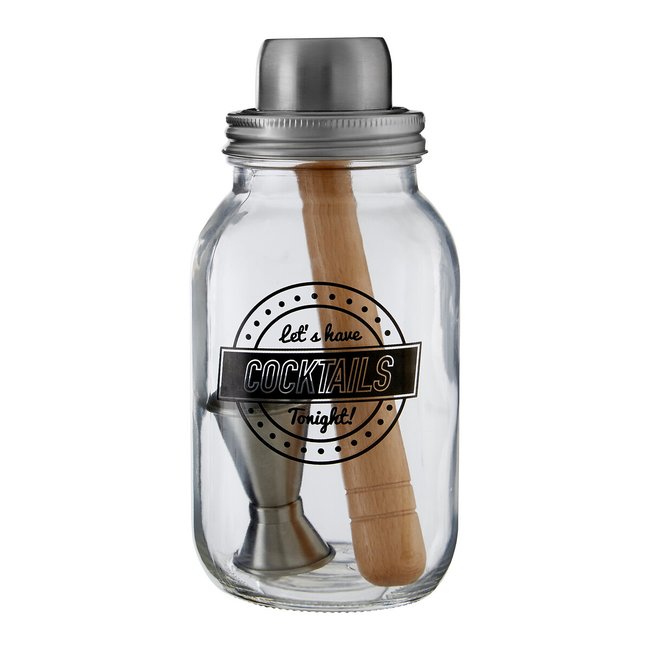 3-Piece Glass/Stainless Steel Cocktail Jar, silver-coloured, SO'HOME