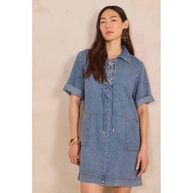 Robe droite en denim BLANCHE stone used <span itemprop=