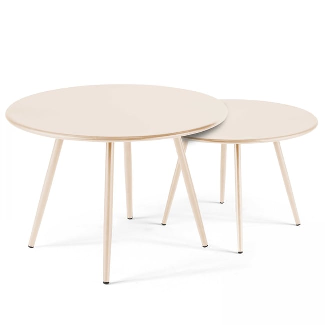 Lot De 2 Tables Basses Gigognes Rondes En Acier - PALAVAS, Rouge, Diamètre 50 Et 40 Cm