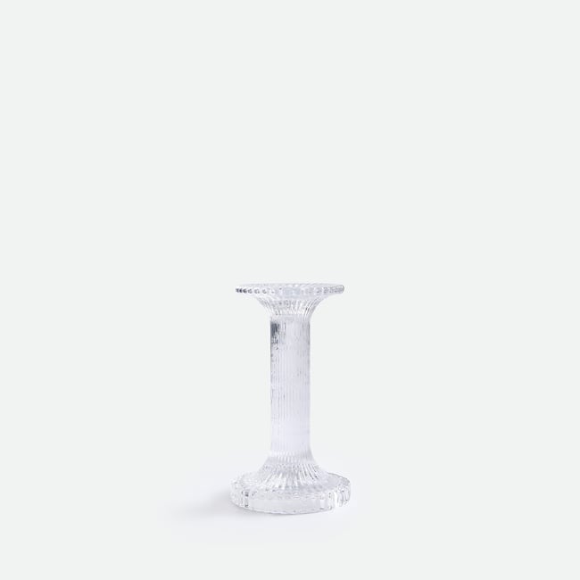 Bougeoir sur pied, verre transparent, hauteur 16 cm, STRIA Couleur transparent <span itemprop=