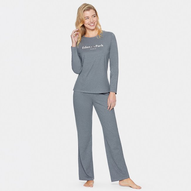 Pyjama long en modal gris chiné <span itemprop=