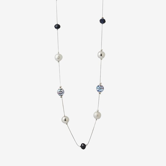 Sautoir perles fantaisie bleu <span itemprop=