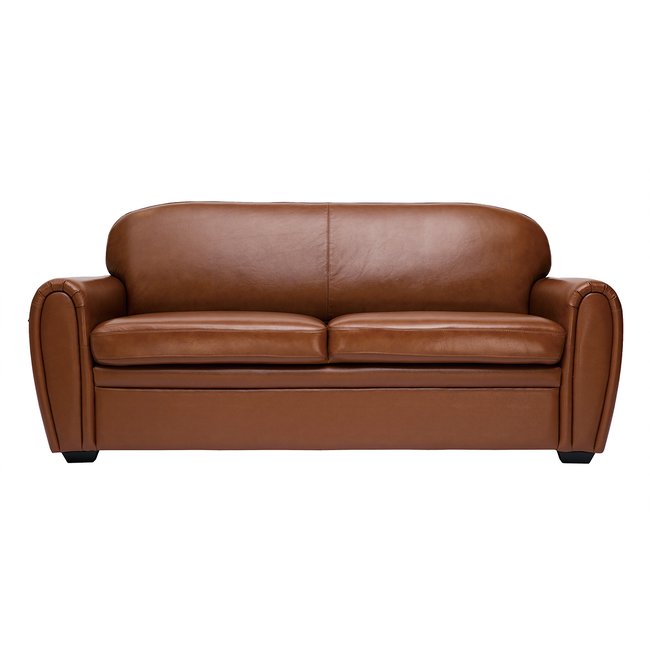 Canapé vintage 3 places cuir marron et bois noir CLUB Couleur marron <span itemprop=