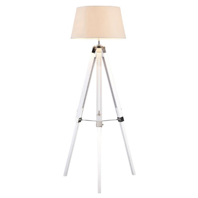Adjustable White and Silver with White Shade Tripod Floor Lamp, white, SO'HOME