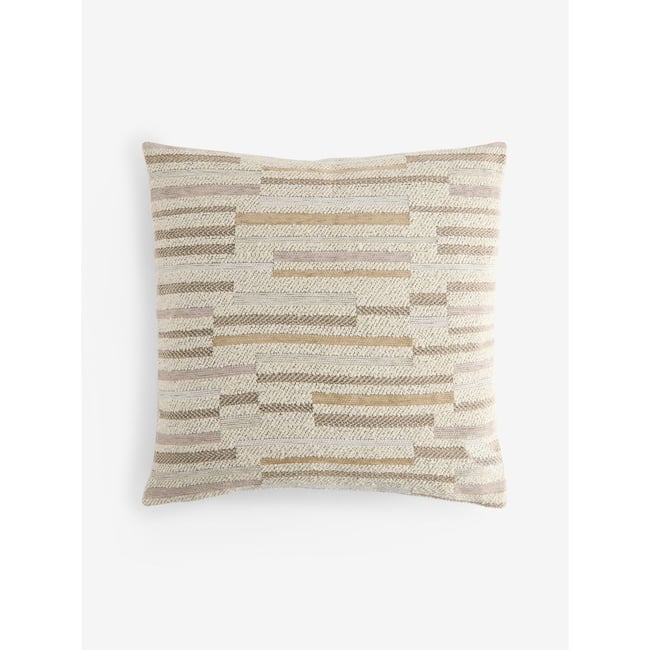 Coussin à rayures texturées en velours coupé naturel <span itemprop=
