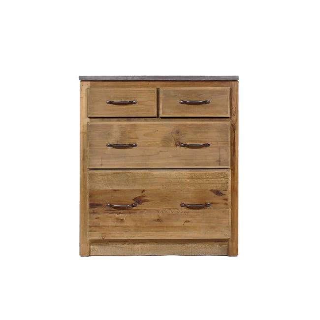 Meuble bas de cuisine en bois recyclé et pierre bleue CHAMPÊTRE Couleur bois clair <span itemprop=