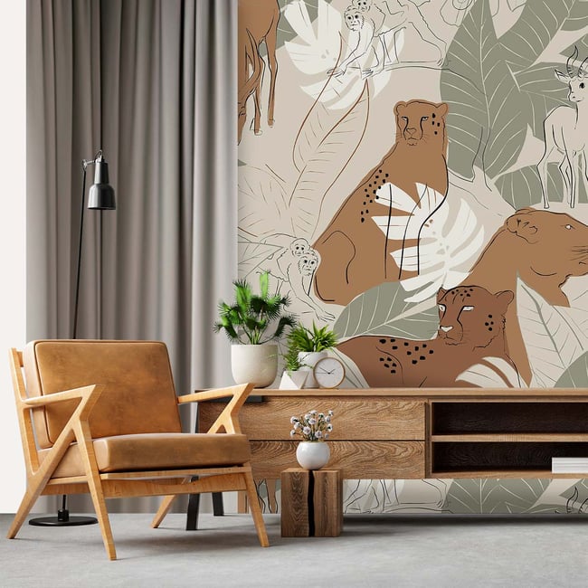 Papier peint animaux de la savane Couleur intissé <span itemprop=