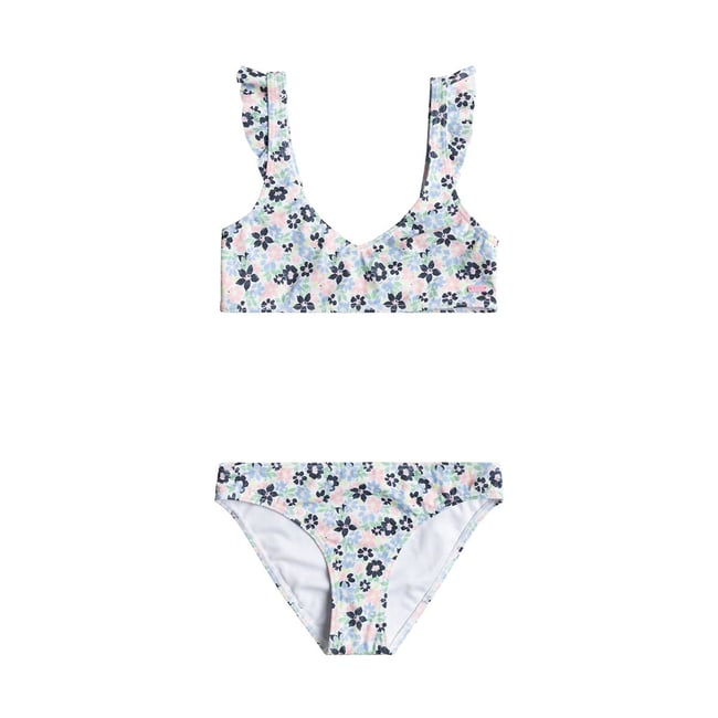 Maillot de bain 2 pièces bleu/imprimé fleuri <span itemprop=