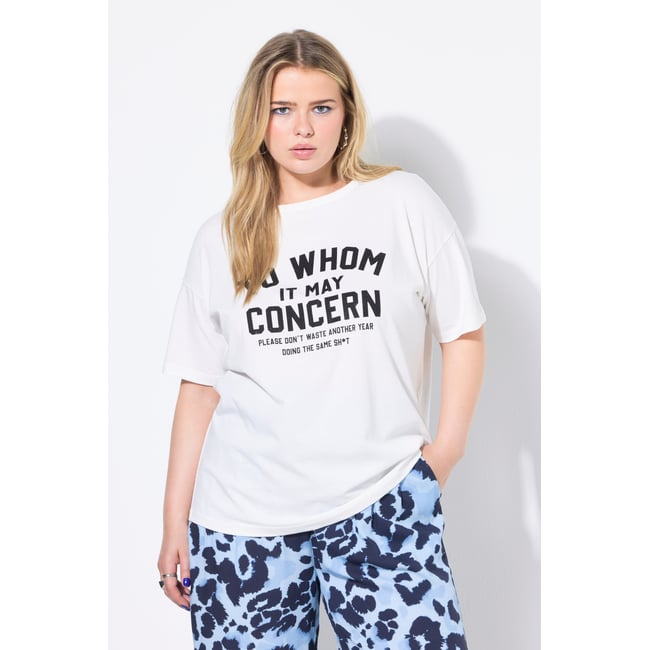T-shirt oversize, message en strass blanc cassé <span itemprop=