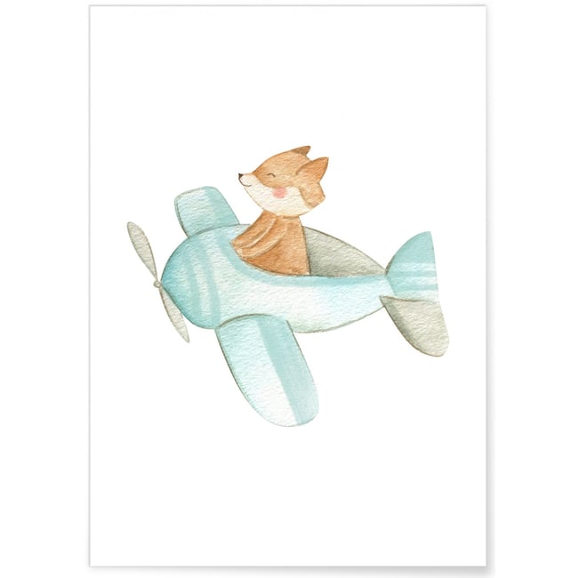 Affiche Enfant Renard Avion Couleur blanc <span itemprop=