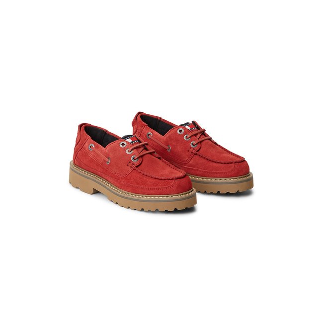 Chaussures bateau en cuir suédé, Archive rouge <span itemprop=