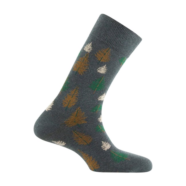Mi-chaussettes Homme jersey fantaisie forêt en coton anthracite <span itemprop=