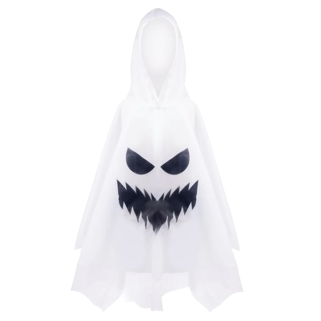 Déguisement enfant poncho à capuche fantôme Halloween blanc <span itemprop=