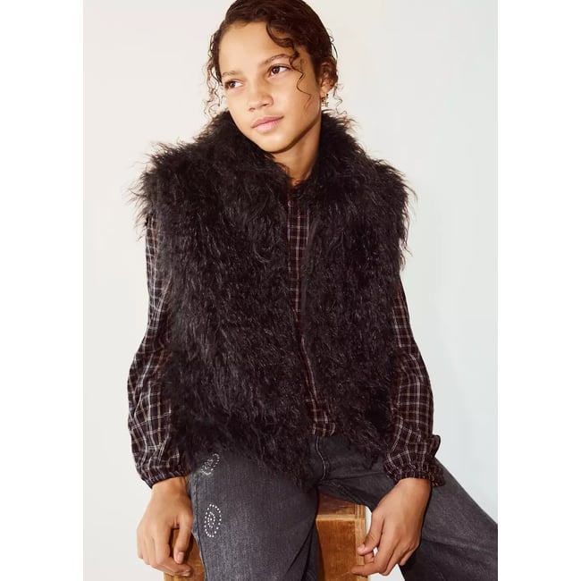 Gilet imitation fourrure chocolat <span itemprop=