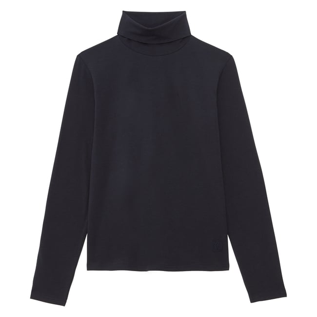 Top Matthieu à col roulé en coton bleu <span itemprop=