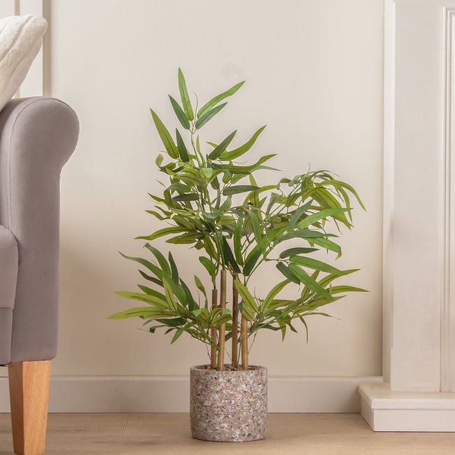 60cm Tabletop Bamboo in Cement Pot, green, SO'HOME