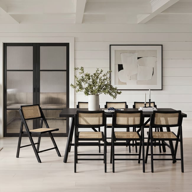 Aster Ash Wood & Rattan  Folding Dining Chair, black, ÉDITÉ