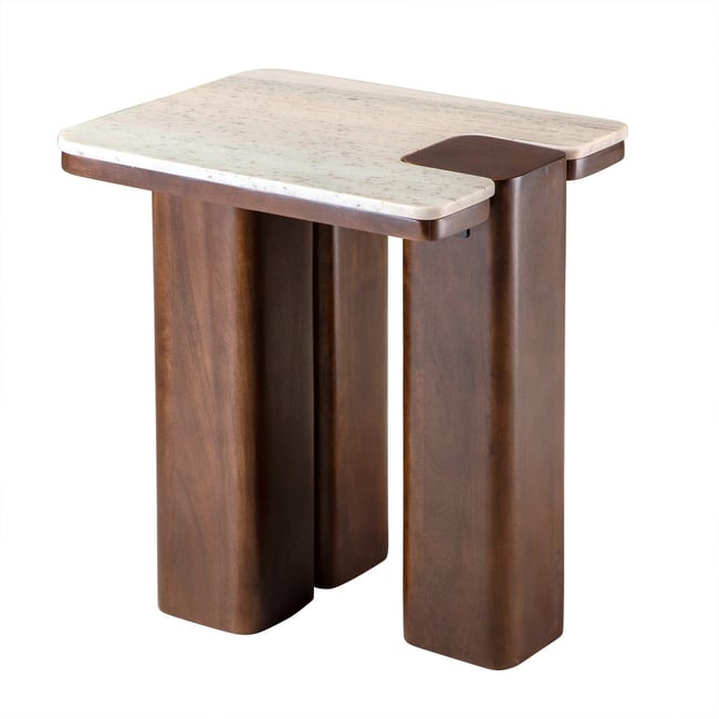Bout de canapé bois massif et marbre - PUZZLE Couleur beige <span itemprop=
