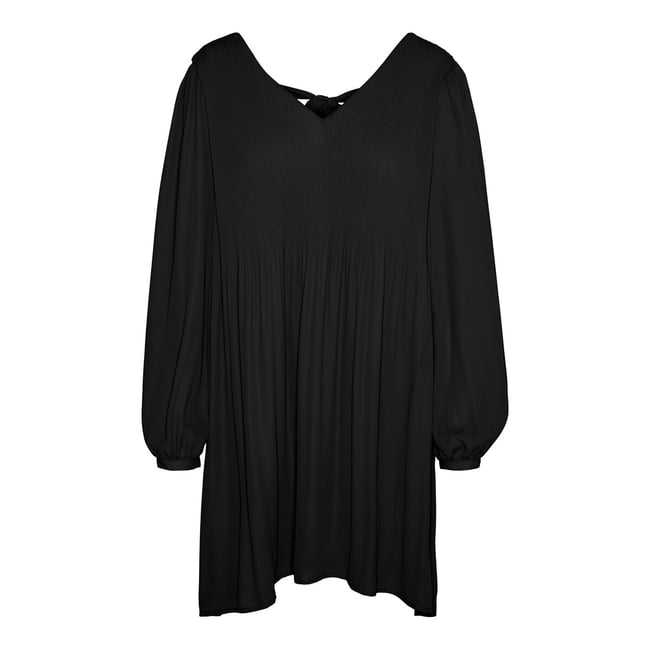 Robe courte plissée, nouée dos noir <span itemprop=