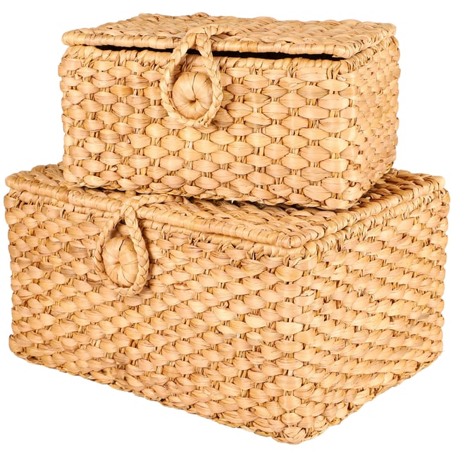 Set de 2 malles rectangulaires tressées en jacinthe d'eau 40x28x20cm Couleur v002237 <span itemprop=