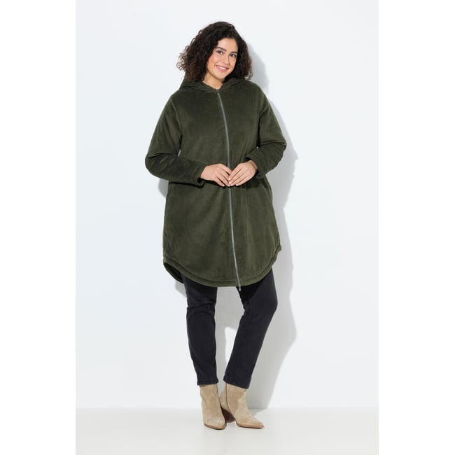 Parka à capuche en velours côtelé vert marais <span itemprop=