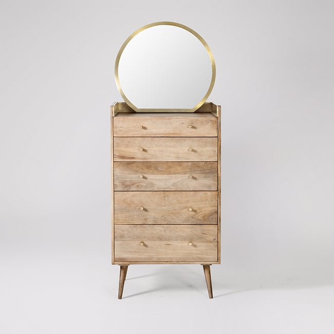 Fresco Mango Wood 5 Drawer Chest Of Drawers, light wood, SWOON